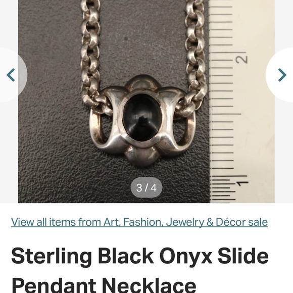 Sterling Silver Black Onyx slide pendant on Rolo chain 16in - Picture 3 of 5